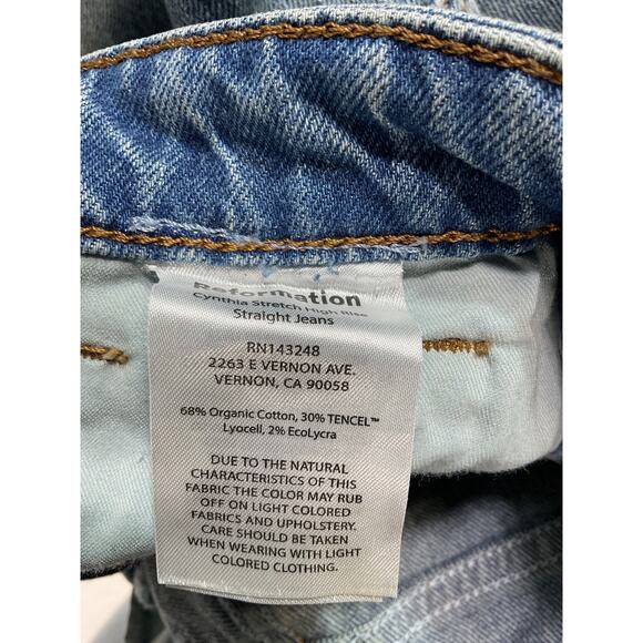 Reformation 'Cynthia' Blue Stretch High Rise Straight Denim Jeans Size 23 - Picture 5 of 5